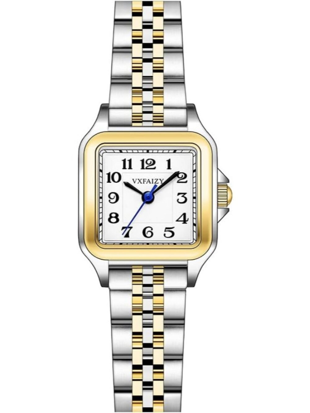 Women's Silver-Gold Black Solid Stainless Steel Band Dainty Square Wrist Watches